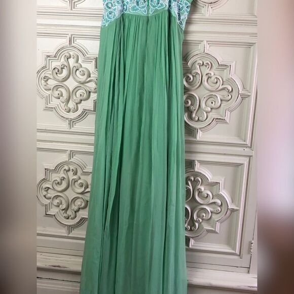 BCBG maxazria green silk beaded Y2K maxi dress - Picture 3 of 8